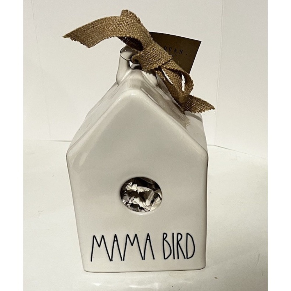 Rae Dunn Baby Bird Birdhouse White With black Letters Burlap Bow